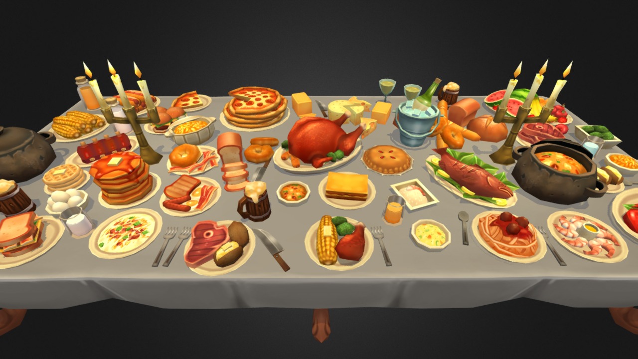 3D model Delicious Food Stuffz - This is a 3D model of the Delicious Food Stuffz. The 3D model is about a table full of food.