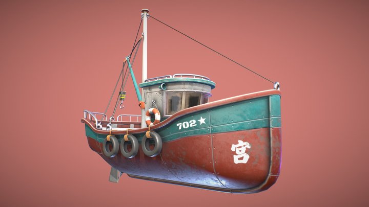 Stylized Fishing Boat 3D Model