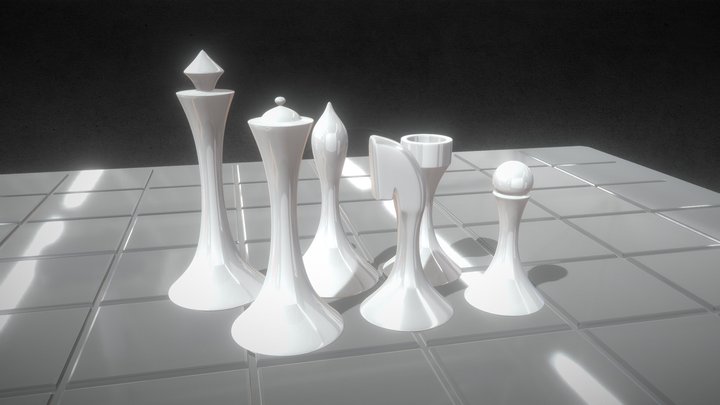 Designed chromatic chess pieces: complete set 3D Model