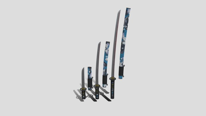 Swordmaster's Blades Finished Blue 3D Model