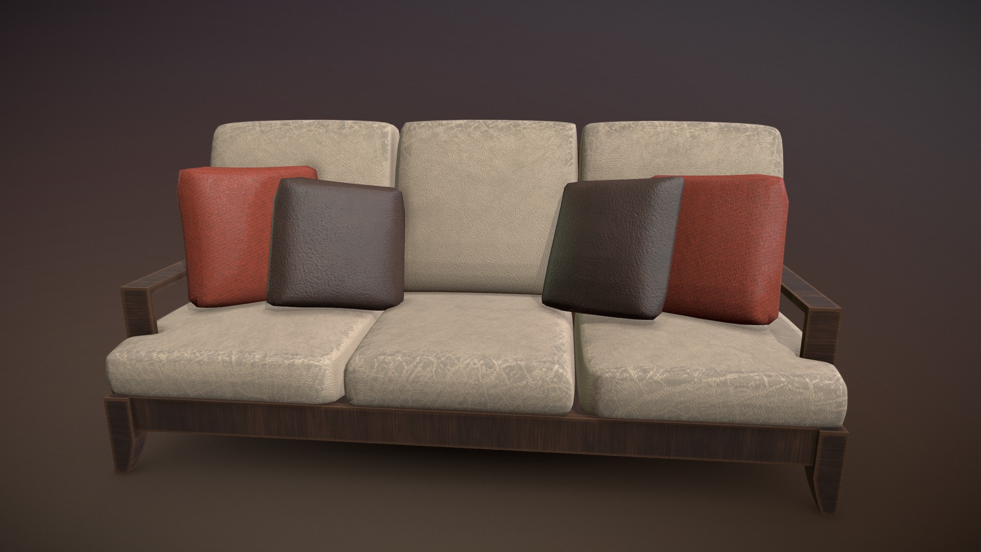 3D model Wooden sofa couch – Lowpoly - This is a 3D model of the Wooden sofa couch - Lowpoly. The 3D model is about a couch with pillows.