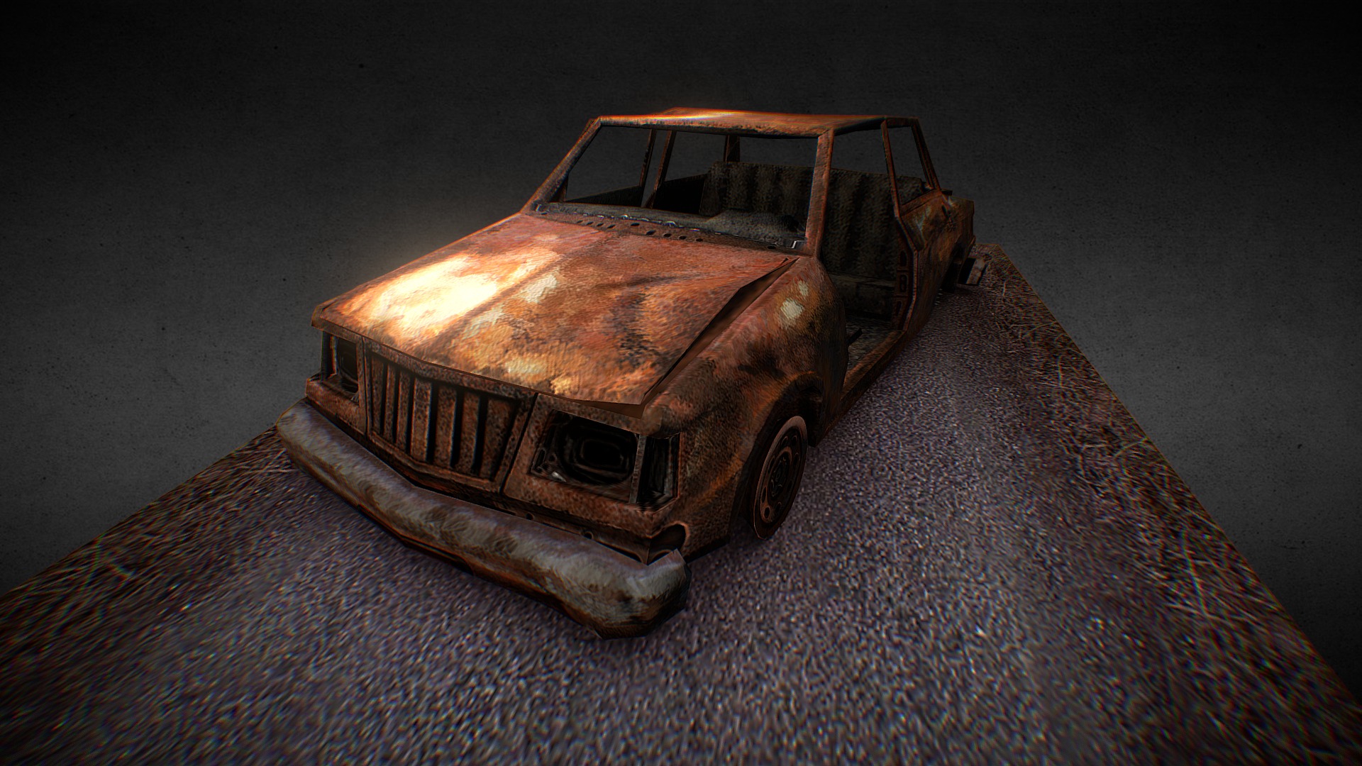 3D model Rusty Car - This is a 3D model of the Rusty Car. The 3D model is about a brown car on a carpet.