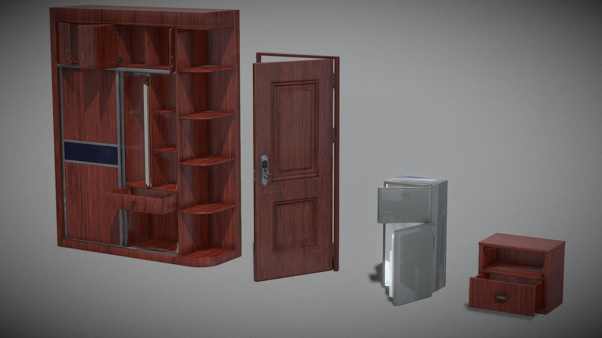 Wardrobe, Door, Nightstand, Refrigerator Demo Download Free 3D model