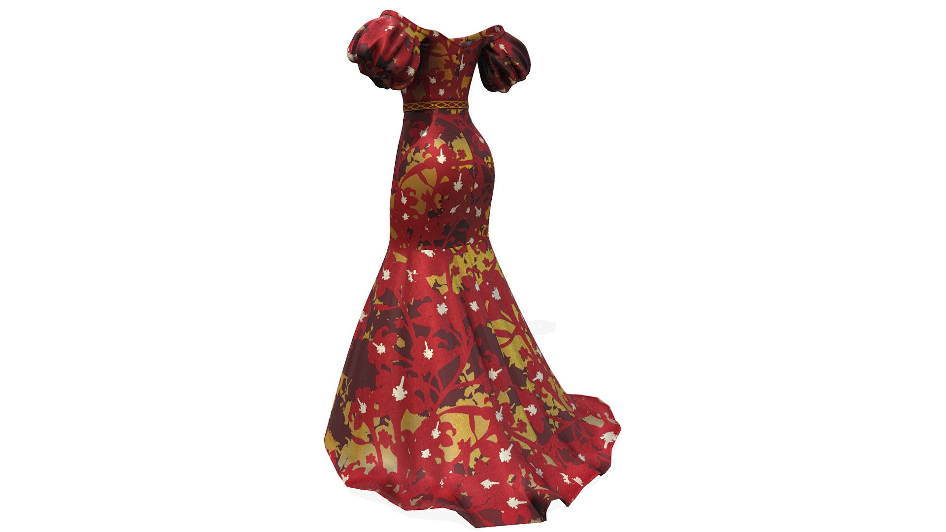 *Long Off the Shoulder Contour Dress with Illusion 3D Flower Sleeves main image 1