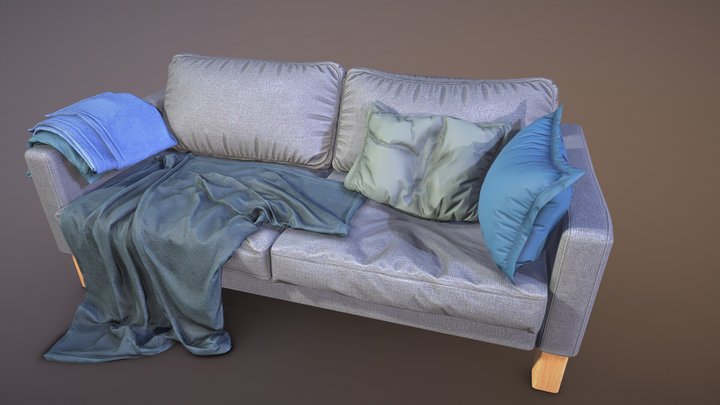 Sofa with pillows 3D Model