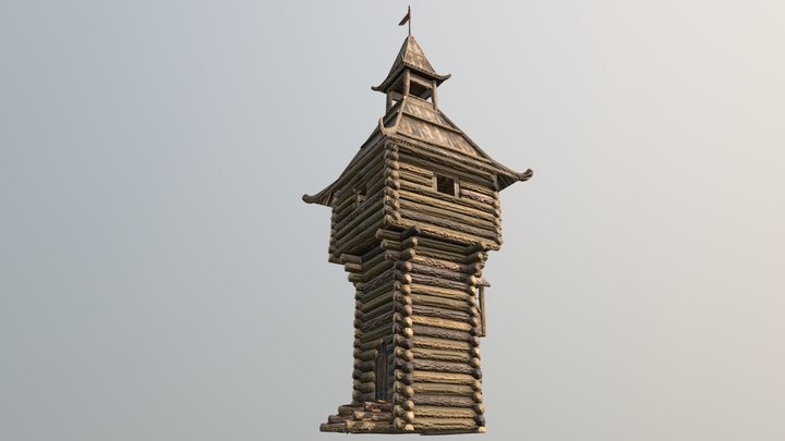 Old Wooden Watch Tower 3D Model