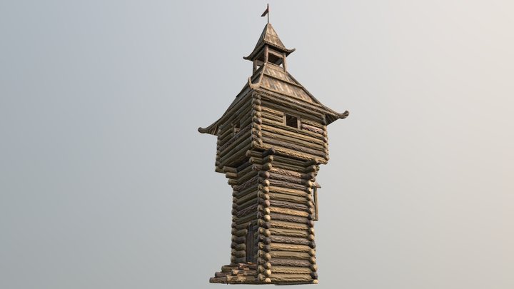 Old Wooden Watch Tower 3D Model