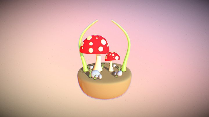 Cartoon Mushroom Island 3D Model