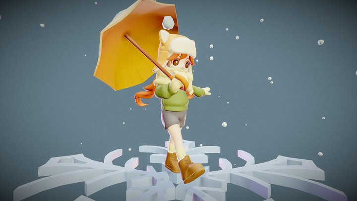 girl walking on the snow crystal 3D Model