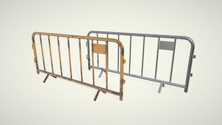 Crowd control barrier. Metallic rusty old. Fence 3D Model