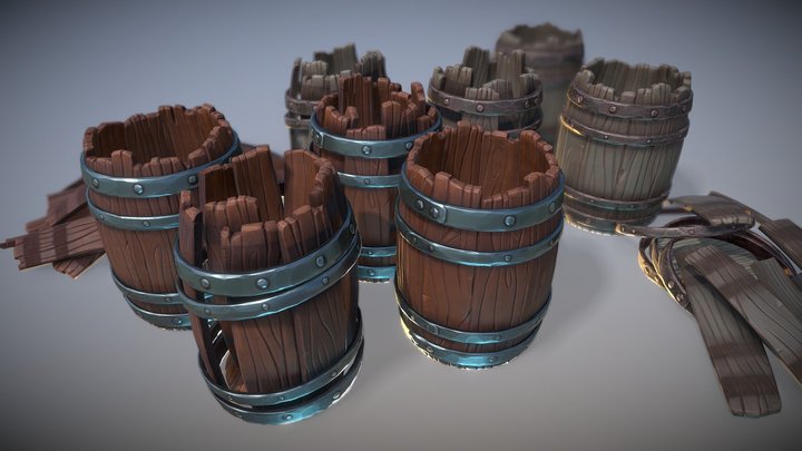 Stylized Barrel Set 3D Model