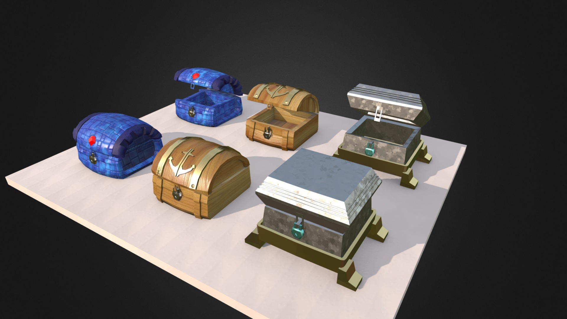 3D model treasure chest pack - This is a 3D model of the treasure chest pack. The 3D model is about a group of small wooden boxes.