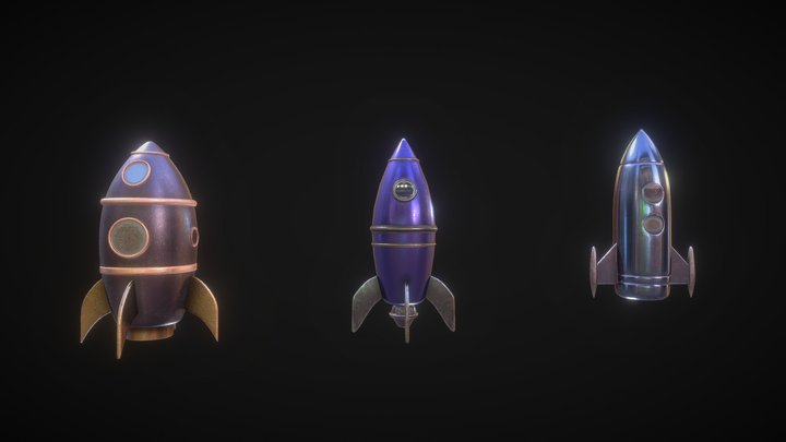 Pack of stylized rocket ships - low poly assets 3D Model
