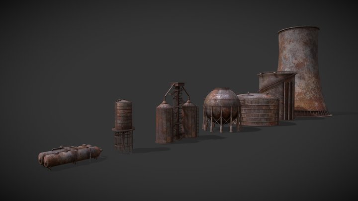 Rusted Industrial Tanks 3D Model