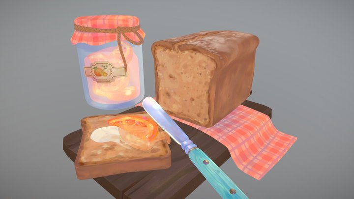 Orange Jam & Bread 3D Model