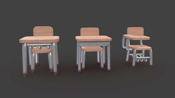 Cartoon School Desk 3D Model
