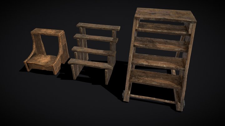 Medieval Style Three Ladders 3D Model