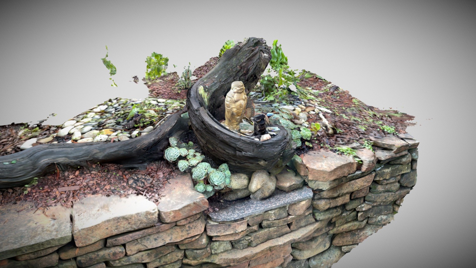 Scan of buddha shrine in a fallen tree