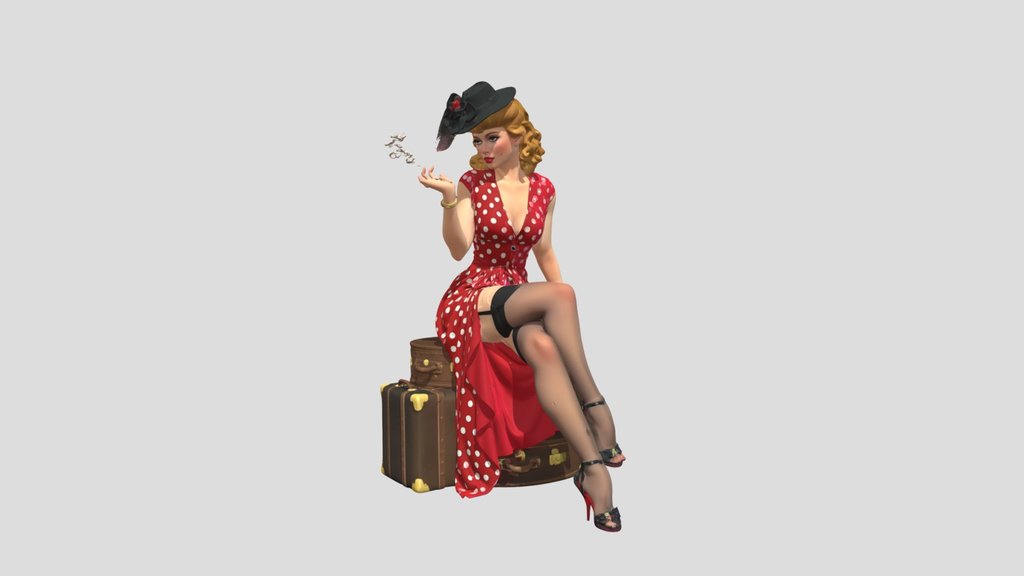 polka dot pin-up at the train platform