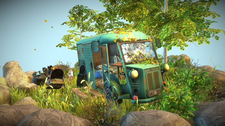 Overgrown Citroën H Van (animated) 3D Model
