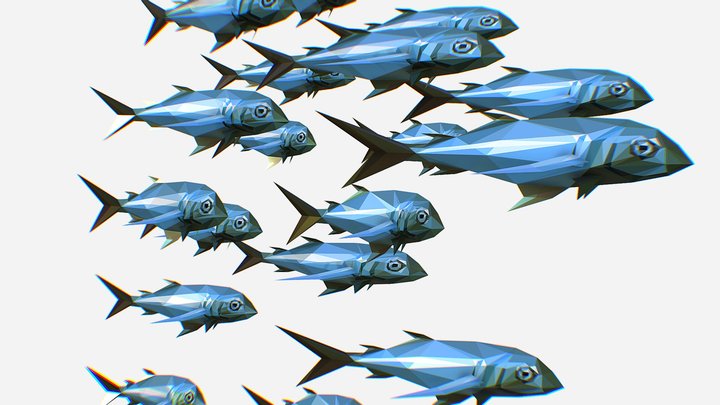 Animated Low Poly Art Flock Green Sea Fish 3D Model