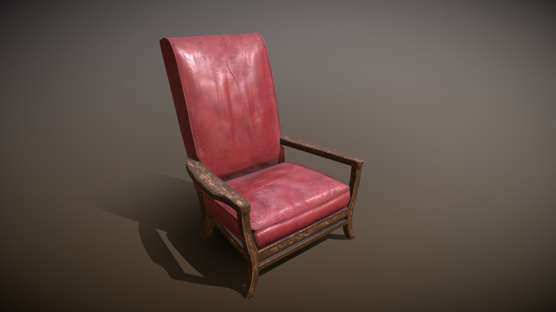 3D model Old Worn Leather Chair - This is a 3D model of the Old Worn Leather Chair. The 3D model is about a red chair with a cushion.