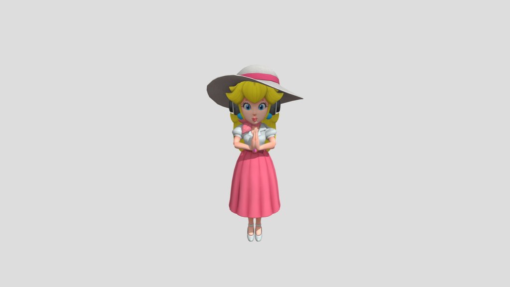 Vacation peach with headphones palms together