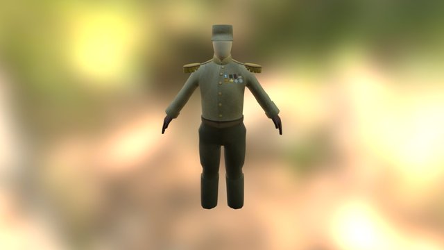 Low Poly Faceless 50's General Character 1 3D Model