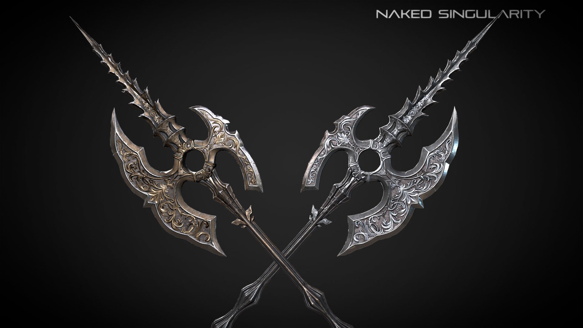 Dark halberd | Medieval dark fantasy halberd - Buy Royalty Free 3D ...