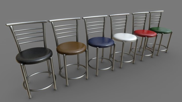 Stainless Steel Artificial Leather Chair 3D Model