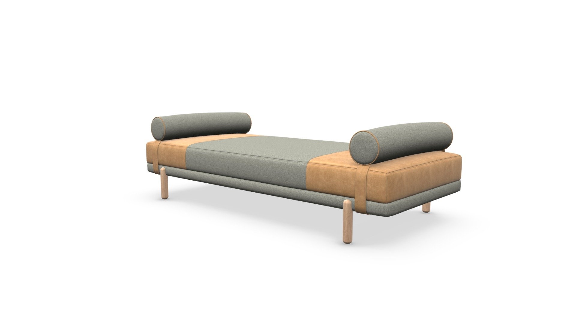 Assim Daybed, Tan Leather and Manhattan Grey