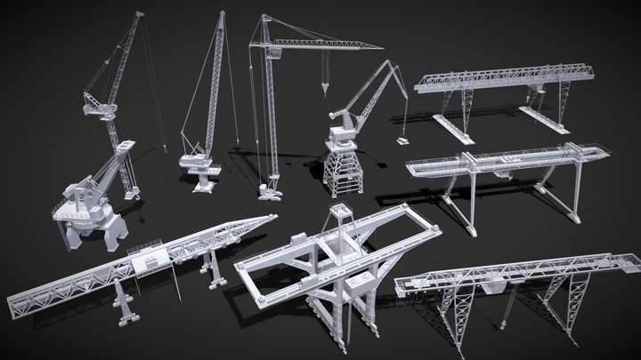 Cranes - 10 pieces 3D Model
