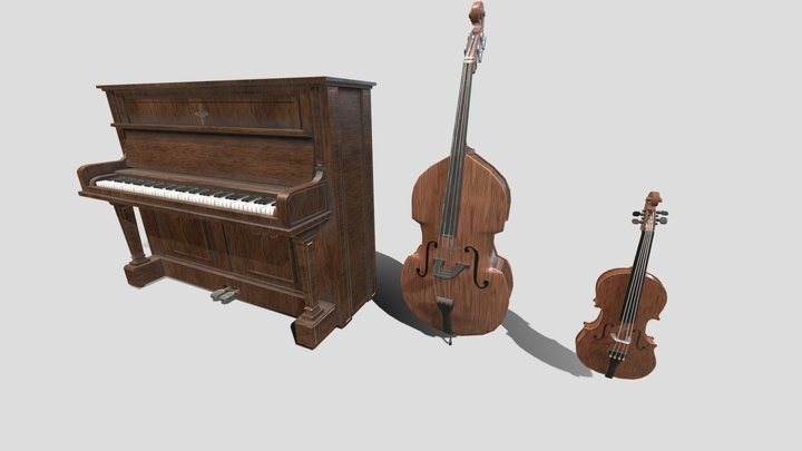 Instruments: Violin / Piano /  Double bass 3D Model