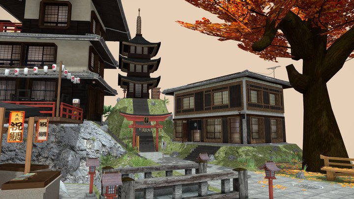 Autumn in Kyoto - City Scene 3D Model
