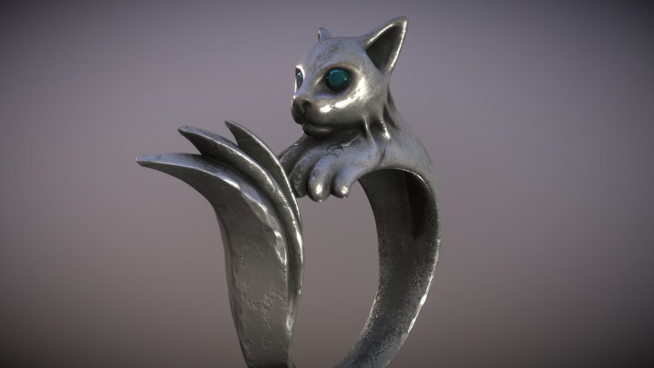 Silver cat ring 3D Model