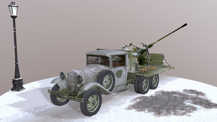 Truck Russian GAZ AAA with Anti Aircraft Gun 3D Model