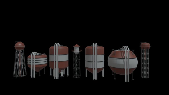 Collection Of Water Towers 3D Model