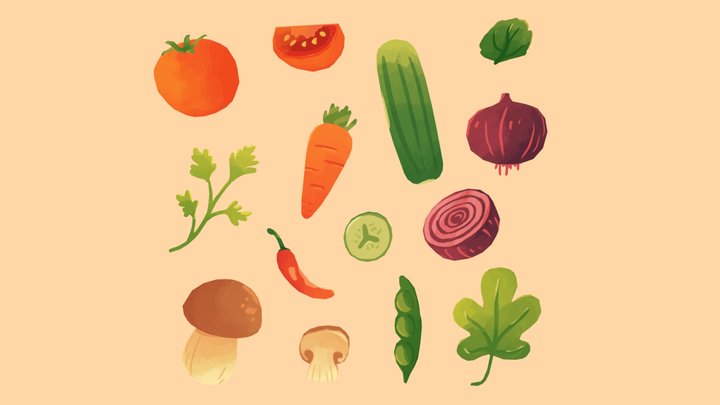 Free Stylist Vegetables Painted 3D Model