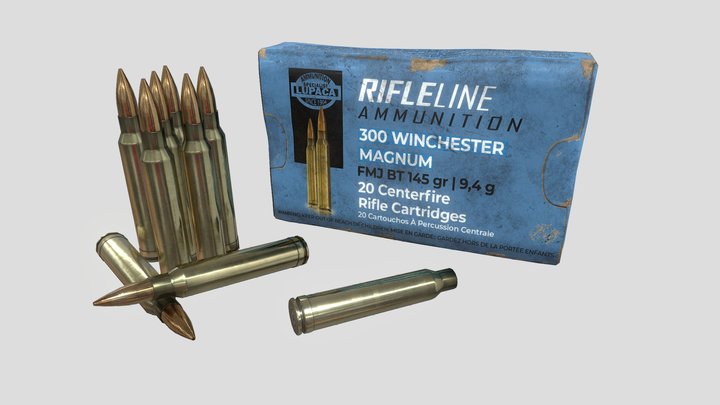 .300 Winchester Magnum Rifle Cartridge And Box 3D Model