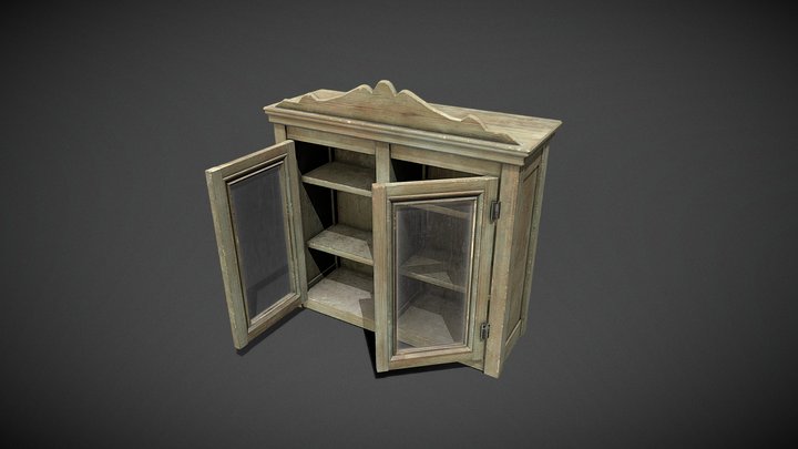 Wooden shelf with glass doors 3D Model