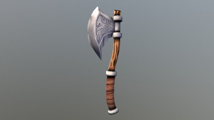 Low Poly Hand Painted Medieval Axe 3D Model
