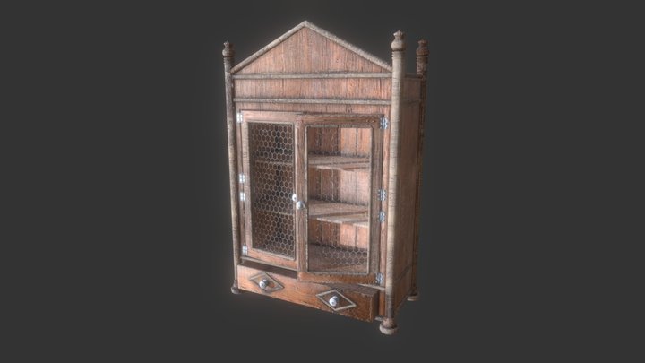 Antique Kitch Bamboo Pine Hutch 3D Model