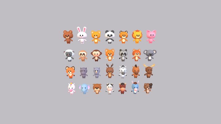 Pack008 Cartoon Animal Pack 1 3D Model