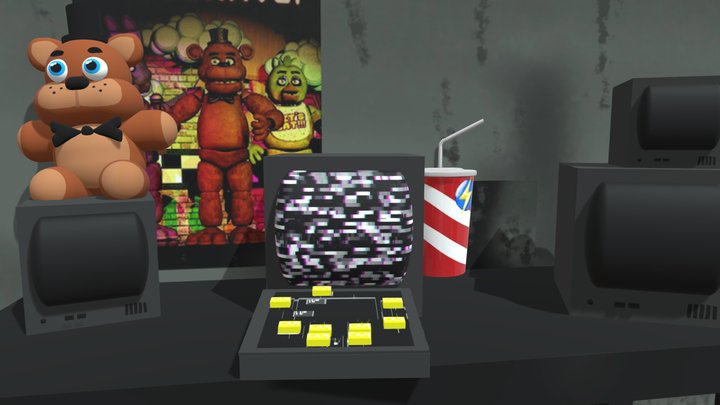 FNaF 1 Desk with Freddy plushie 3D Model