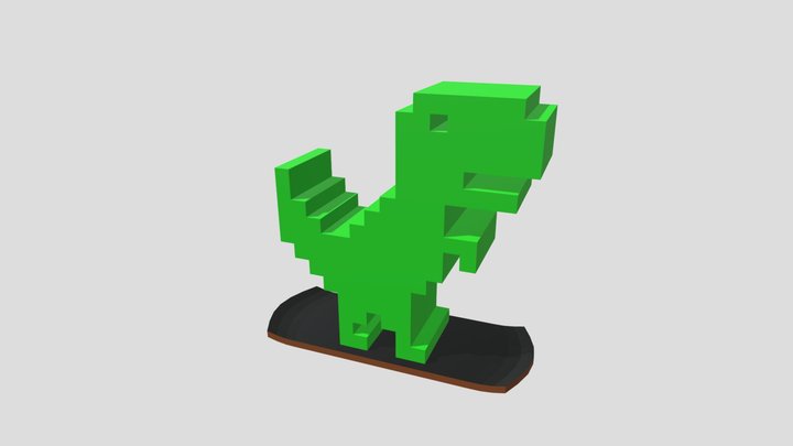 Chrome T-Rex on a board 3D Model