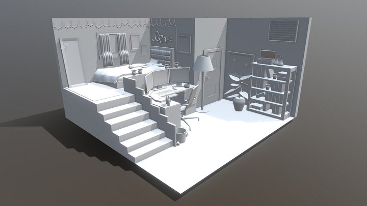 College Student's Isometric Bedrooom