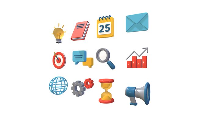 Bussiness Icon Set 3D Model