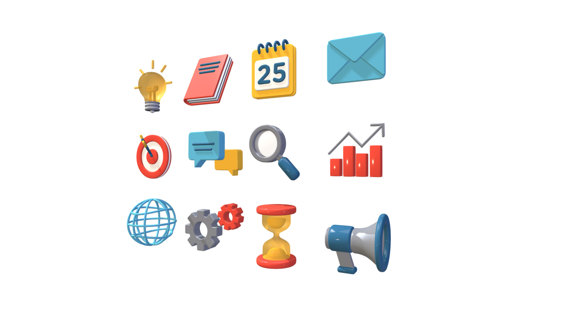3D model Bussiness Icon Set - This is a 3D model of the Bussiness Icon Set. The 3D model is about a group of different colored objects.