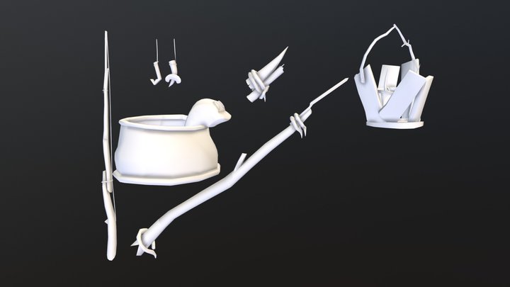 Fishing Cartoon Assets 3D Model