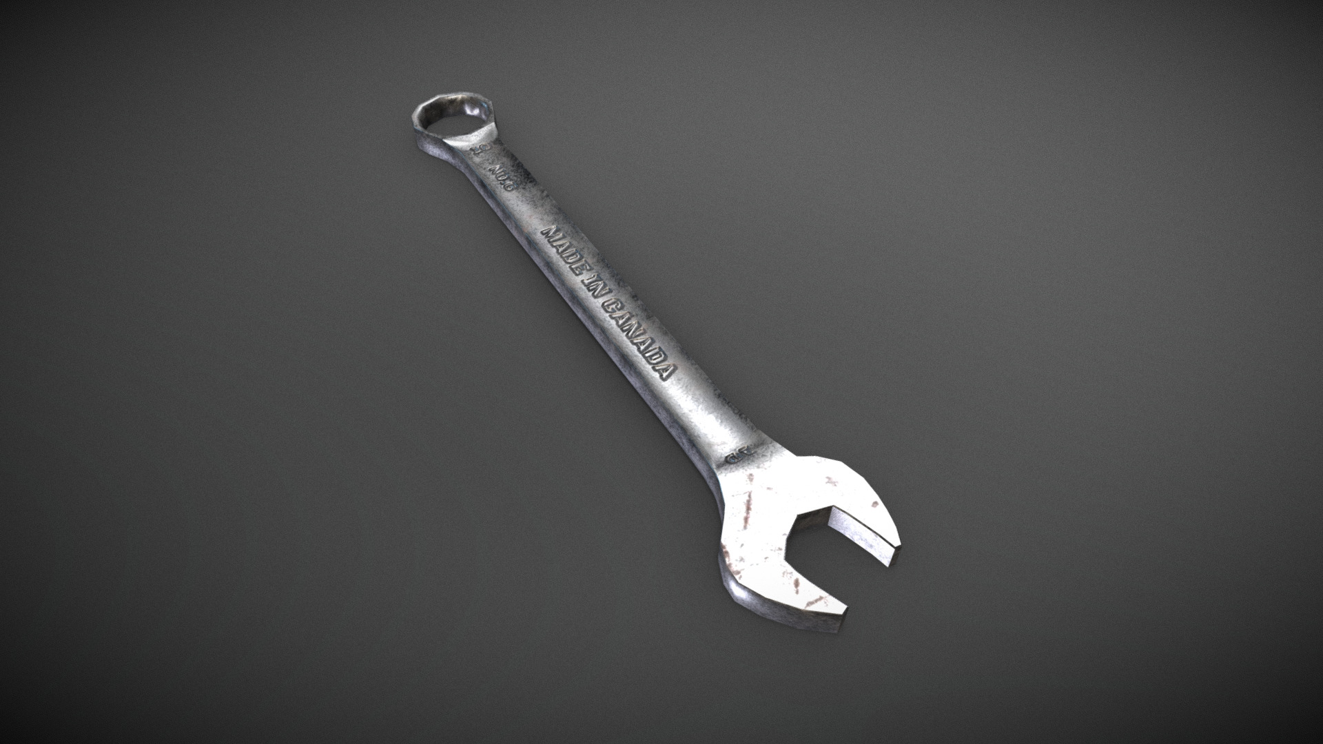 3D model 10mm Combination Wrench - This is a 3D model of the 10mm Combination Wrench. The 3D model is about a silver and black knife.
